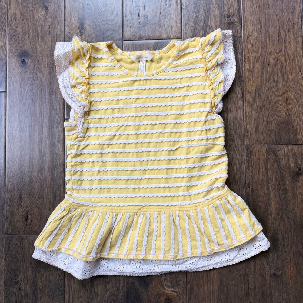 Matilda Jane Peplum Top Girls Size 10 Yellow Striped Excellent Eyelet Lace33110T